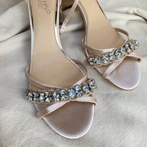 Jewel Badgley Mischka Nude Heels with Rhinestones